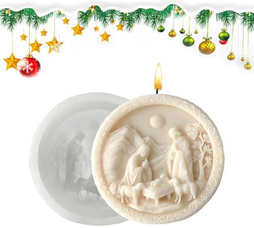 Moule en silicone 3D pour bougies en forme de crèche de Jésus - Facile à démouler - Réutilisable - Impression détaillée pour la cire, la résine, le plâtre, le plâtre, le fondant, la bougie, le