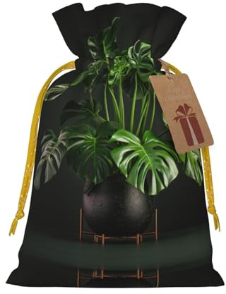 Monstera Deliciosa Banana Palm Print Small Drawstring Pouch For Gifts,Reusable Gift Bag,For Holiday And Party Presents