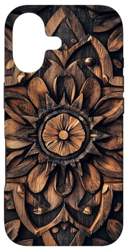 Hülle für iPhone 17 Filigranes Mandala-Blumenmuster im Holzoptik-Design