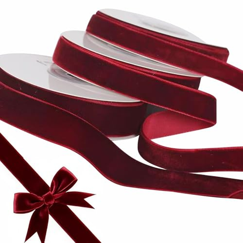 APKOL Samt Geschenkband 4.5m*2/1/0.7cm, Vintage Geschenkband Breit,Große | Rote Samt Schleifenband Weihnachten Dekoband für Handwerk Weihnachtsbaum Valentinstag Blumensträuße Geschenkverpackungen
