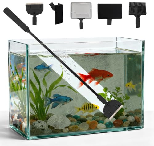 Juego de herramientas de limpieza para acuarios, 5 en 1 con limpiaparabrisas, raspador de algas, esponja de cristal, escoba de grava, herramienta de limpieza de red para acuarios, peces, tanques de