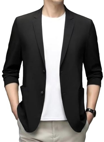 Generiskt lätta herr-sommardräkter, ofodrade sportjackor, avslappnade stretchkostymer för vår och sommar, smalt snitt, svart, 5XL