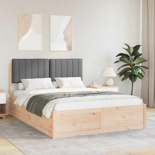Runheo Bettgestell Dunkelgrau 140x200cm, Massivholz Kiefer, Gepolstertes Kopfteil, Doppelbett Ohne Boxspring, Modernes Schlafzimmer Möbel, Langlebig