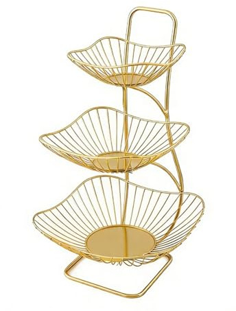 huanglyc-232 Présentoir à fruits Panier à fruits 3 niveaux et 2 , assiette de en métal, bol légumes, support panier, rangement, organisateur noir(Gold)