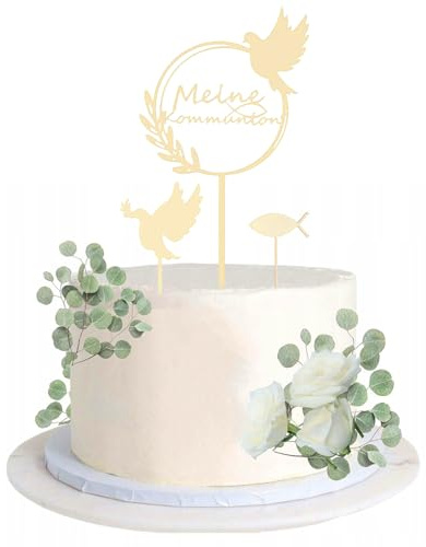 HZAOPZE 3PcsToppers per Torta Prima Comunione, Bambini In legno Cake Topper, battesimo, cresima, pesce, per Decorazione Torta Prima Comunione, Decorazioni per Cupcake