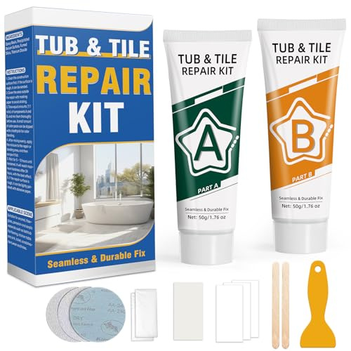 Fliesen Reparaturset, Professionelles Emaille Reparaturset für Glasfaser, Porzellan, Keramik und Badewannenlack, ideal für Absplitterungen, Risse, Kratzer und Löcher, wasserdicht, farblich anpassbare