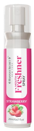 HANNAS Secret Mouth Freshener Spray | Long-Lasting Fresh Breath On-The-Go | Sugar-Free & Alcohol-Free | Natural Mint Flavor | Gentle Daily Oral Care Spray (Strawberry Flavor, Pack Of 3)