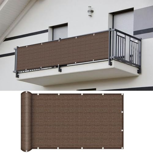 Balkonumspannung 80 x 580 cm Windschutz Uv-Schutz Balkonverkleidung Sonnenschutz Atmungsaktivität Balkon Sichtschutz Bespannung für Balkongeländer, braun