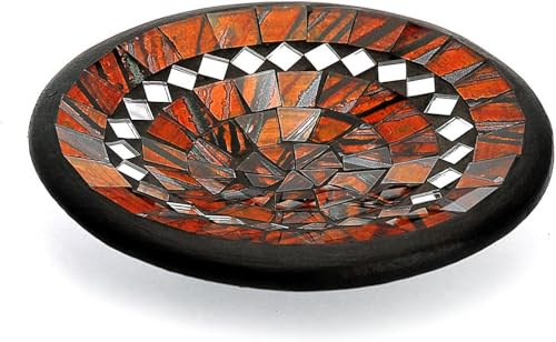 TEMPELWELT Mosaikschale Tonschale rund Ø 15 cm aus Ton mit Glasmosaik rot orange gold, Dekoschale Mosaikstein belegt, Mosaik Stein Schale Dekoteller Teller