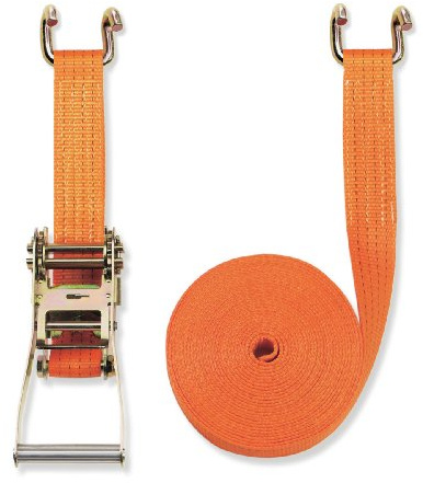 Braun Spanngurt 4000 daN, zweiteilig, für Profis, nach DIN EN 12195-2, Farbe Orange, 8 M Länge, 50 mm Bandbreite, mit Ratsche und Klauenhaken
