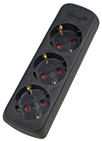 as - Schwabe Regleta de enchufes triple apta para montaje en pared, atornillada, sin cable de alimentación, negra, 11732