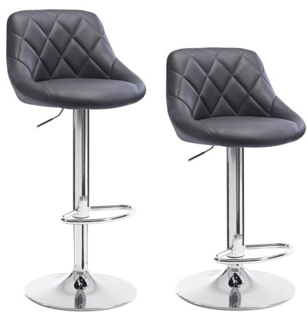 WOLTU Barhocker 2er Set, Barstuhl mit Lehne, höhenverstellbar drehbar, gepolsterter Kunstledersitz, rutschfestes Metallfuß, für Küche Hausbar, Grau