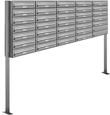 AL Briefkastensysteme 33er V2A Edelstahl Stand Briefkasten rostfrei als 33 Fach Briefkastenanlage Freistehend DIN A4 in Postkasten Design modern
