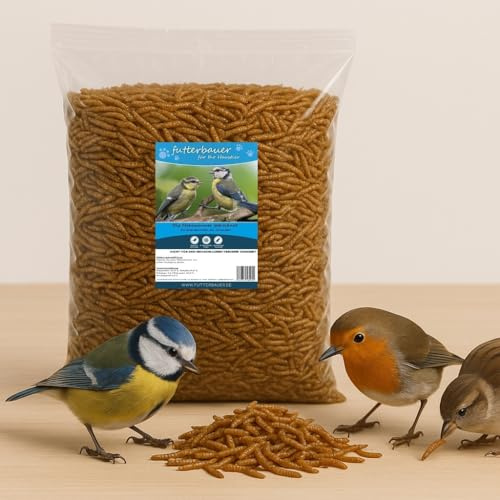 5 kg Getrocknete Mehlwürmer Futterbauer– 100% Naturfutter für Wildvögel & Igel | Proteinreiches Premiumfutter ohne Zusätze | Ideal als Vogelfutter & Igelfutter