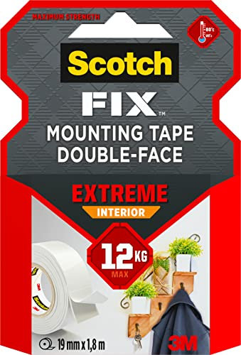 Scotch Fix Ruban de fixation pour intérieur Extrême, 19 mm x 1,8 m, 1 Rouleau (L'emballage peut varier), blanc