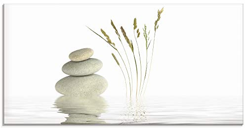 ARTland Wanddeko Glasbilder Wandbild Glas Bild einteilig 100x50 cm Querformat Asien Wellness Entspannung Spa Zen Steine Gräser Reflektion T5VB