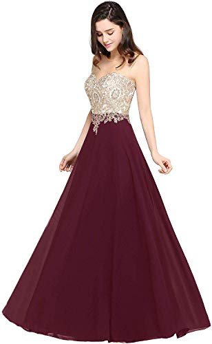 Misshow Langes Sexy Abendkleid für Große Größen Rückenfrei Schick Elegantes Galakleid Promotion, bordeaux, 40