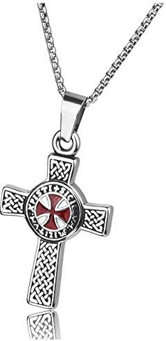 Zysta Herren Damen Edelstahl Tempelritter Schmuck - Keltisches Kreuz Anhänger Kette Keltischer Knoten Halskette Malta Kreuz Kette Amulett MIT 24 Kette Punk Biker für Geschenk