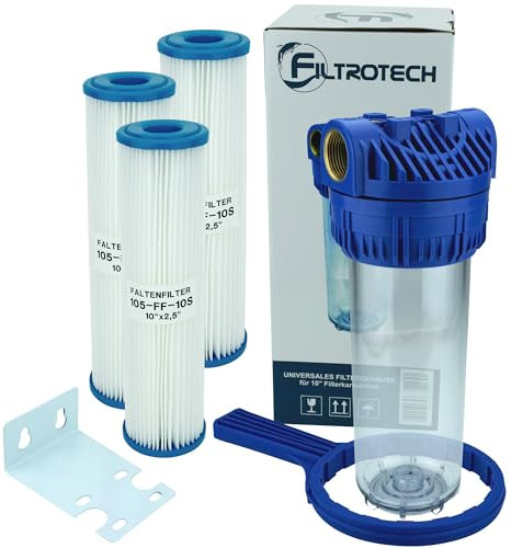 FILTROTECH Wasserfilter 10 Anschluss 1 für Hauswasserwerk GartenPumpe Vorfilter Nachfilter mit 3X Filtereinsatz