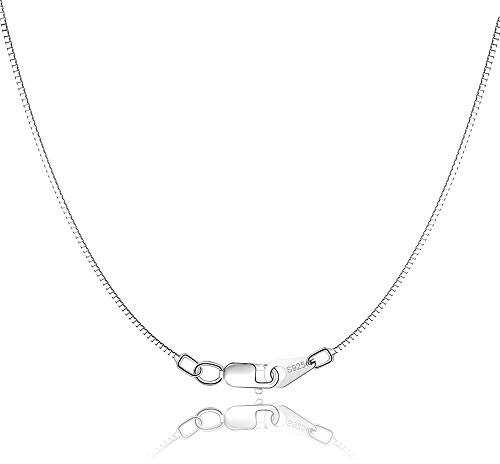 Jewlpire 925 Sterling Silver Chain for Women Girls 0.8mm Box Chain Lobster Claw Clasp - Italian Necklace Chain - Super Thin & Strong - Friendly Price & Quality 18 Inch