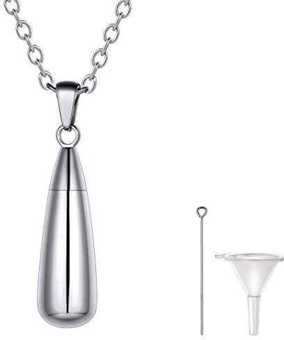 Richsteel Guardapelo Gota de Agua Colgante en Collar Ajustable 22 Pulgadas, Acero Inoxidable, Relicario Perfume Urna cremación Colgantes Cenizas Recuerdo, Servicio Personalizable