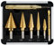 Flintronic Step Drill Bit Set, 5PCS(4-12mm, 3-13mm, 3-19mm, 5-22mm, 8-35mm), 1 Automatic Center Punch + 1 Twist Drill Bit, HSS Titanium Coated Double Slot Cone Cutting Drill with Pouch Case