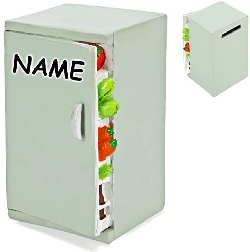 alles-meine.de GmbH große Spardose - Kühlschrank/Gefrierschrank - mit Essen - inkl. Name - stabile Sparbüchse - aus Kunstharz/Polyresin - Trinkgeld Restaurant - Gutschein..
