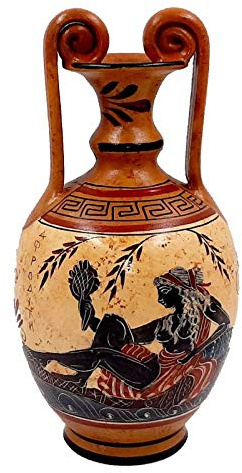 Griechische Keramikvase, 24 cm, Amphore mit Darstellung der Göttin Aphrodite und der Göttin Artemis