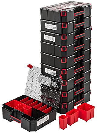 10 cajas organizadoras XXL para piezas pequeñas con tapa transparente, caja organizadora de herramientas con compartimentos extraíbles