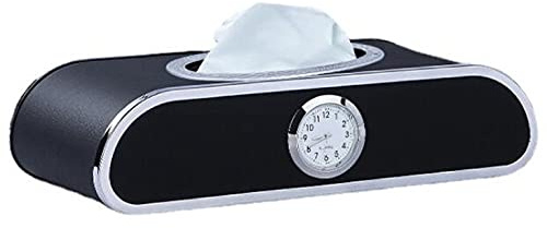 Car Tissue Holder, Premium PU Leather Car Tissue Box with Clock and Parking Number Plate, Rectangular Pumping Paper Case Dispenser Car Armrest Napkin Holder for Home Office Car Automotive Decoration