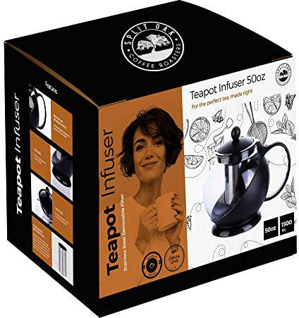 Large TEAPOT Kettle with Infuser and Filter (6-8 Cups) for Loose Tea Dishwasher Safe 50oz / 1500ml Brew Tea Pot Half Moon Heat Resistent Herbal Tea Maker. Best Value for Money!