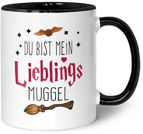 GRAVURZEILE Bedruckte Tasse mit Spruch - Du bist mein Lieblingsmuggel - Kaffeetasse mit Spruch als Geschenk für Fantasy Fans - Zauberhafte Geschenke für Sie & Ihn - Farbe: Schwarz & Weiß