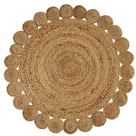 LOLAhome Alfombra Trenzada con círculos Natural de Yute de Ø 100 cm
