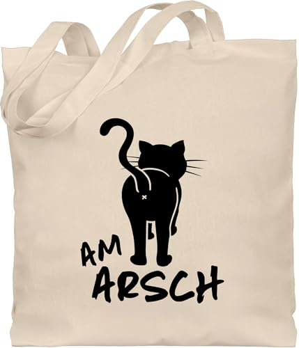 Shirtracer Baumwolltasche - Sportbeutel bedruckt Geschenk - Am Arsch - Unisize - Naturweiß - weihnachten katze stoffbeutel jutebeutel beuteltasche jute baumwolle stofftüten stofftaschen stofftasche