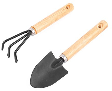 Ruilogod Poignée en bois tête en métal trois fourchette à dents Shovel Plant Outils de jardinage Set 2 en 1 (ID: bf0 3f5 6ac 781 FCA