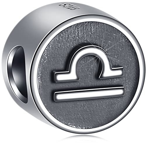 Waage Sternzeichen Charms passen Pandora Basic Armband, Antike 925 Sterling Silber Geburtstag Stern Zeichen Halskette Perlen, 12 Konstellation Astrologie Charm, Geschenke für Jahrestag/Ruhestand
