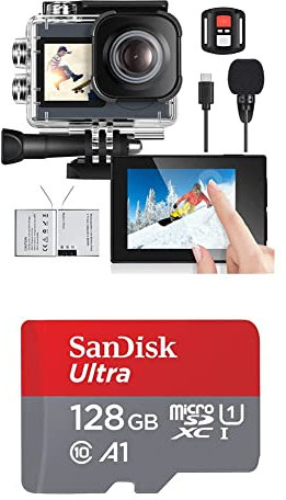 icefox Action Cam 4K Ultra HD 20MP Kamera Unterwasserkamera Wasserdicht 40M 170 Degree Ultra-Weitwinkel WiFi Camcorder & SanDisk Ultra Android microSDXC UHS-I Speicherkarte 128 GB + Adapter
