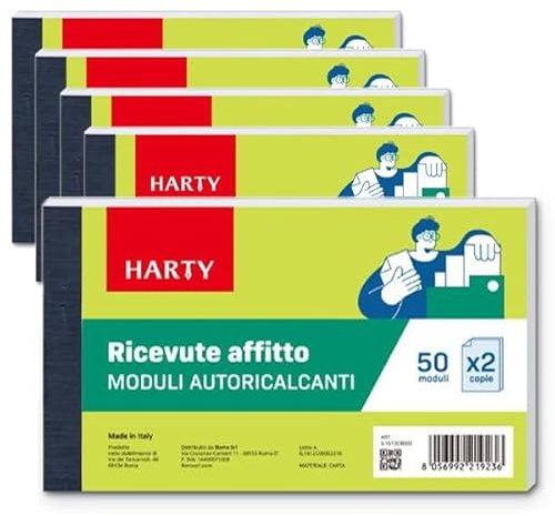 5 Blocchetti di Ricevute d'affitto 50x2, Blocco fattura di affitto con 50 Moduli AutoricalcantI in Duplice Copia,autocopianti,Prodotti in Italia