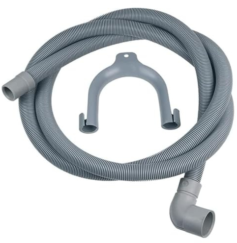 FIGEVIDA Tubo di scarico, 2,0 m, per lavatrice Whirlpool Bauknecht 482000022642, Ariston Indesit C00054869, terminali angolati/dritti, diametro 30/19 mm, con arco di supporto