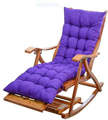 BUJOG Klappbarer Liegestuhl aus Holz, Sonnenliege für Garten/Balkon/Terrasse, Freizeit-Schaukelliege, Liegestuhl mit 5-Fach Verstellbarer Rückenlehne, Baumwollkissen erhältlich (Farbe: Lila)
