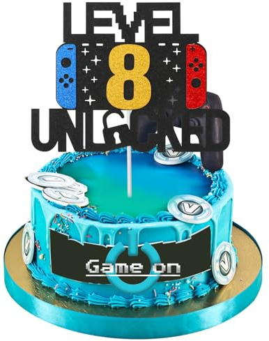 Prasacco Decorazione per Torta Personalizzata per l'8° Compleanno a Tema Videogiochi - Decorazione Buon Compleanno per Forniture Festa di Giochi per Ragazzi
