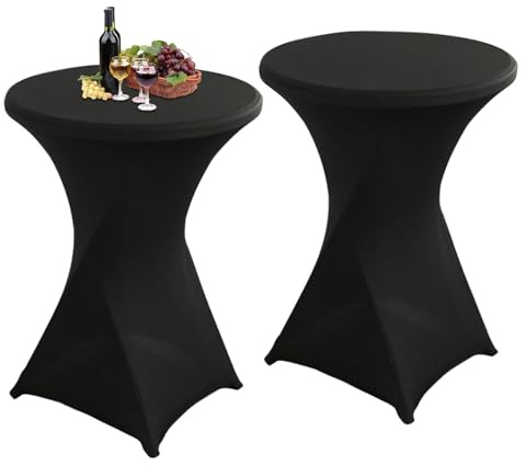 Aiuuee Stehtisch Hussen 2er Set, Strech Husse für Stehtische Ø 80-85 cm, Spandex Tischhusse für Bistrotische, Stehtischhussen für Hochzeit, Geburtstag, Maschinenwäsche & Bügelfrei (Schwarz)