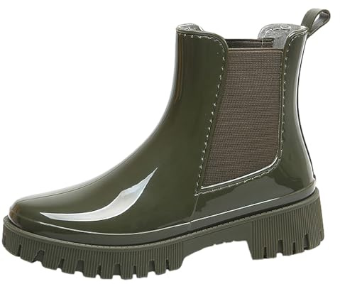 Jamron Dammode Chelsea regnstövlar tjock klack ankelstövlar vattenstövlar, Grön B, 39 EU