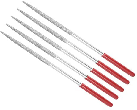 CoCud Lima de Aguja Recubierta de Diamante Grano 150 Vástago de 5mm Longitud de 180mm Herramienta de Afilado de Limas Redondas de Diamante para Metal Vidrio Piedra 5 Piezas