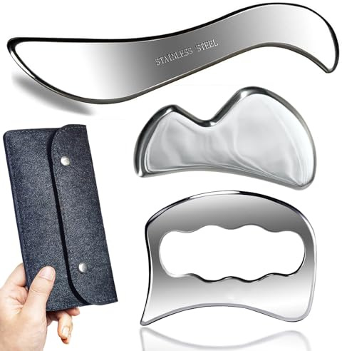 AnTiexi 3 in 1Stainless Steel Gua Sha Tool Set,Muscle Scraper Set -IASTM Tool Great Soft Tissue Mobilization Tool (3pcs Set)