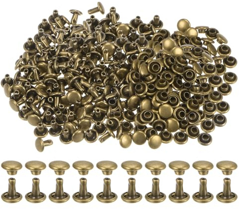 QUARKZMAN Leder Nieten 300 Set Metallniete Doppelkappe 6mm x 6mm Röhrenförmige Hohlnieten Lochzange für DIY Handwerk Gürtel Kleidung Reperatur Dekoration, Bronze