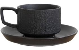 Mug Black and White Stone Coffee Cup and Saucer, Suitable for Latte, Espresso, Cappuccino, Hot Chocolate, Milk Mug Set Dishwasher-Safe, Microwavable/226 (Color : Black Coffee cupsaucer, Size : 175ml