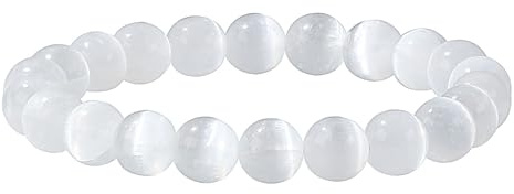 Ouubuuy Selenite Armband,8mm Heilsteine Armband, Edelstein Armband Damen, Stein Armband Damen,Armband Perlen Damen,Armband Damen Perlen
