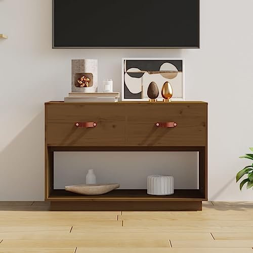 THOYTOUI TV-Schrank, TV Aufsatz Schränke TV Standregal Kommoden Mit Stauraum Geeignet für Wohnstube Wohnung Küche Honigbraun 90 x 40 x 60 cm Massivholz Kiefer
