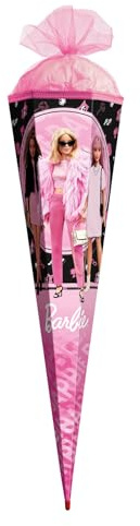 ROTH Barbie Cornet surprise grand format 85 cm – 6 côtés, fermeture en tulle, dentelle rouge (H) – Sac à sucre Barbie pour la rentrée scolaire